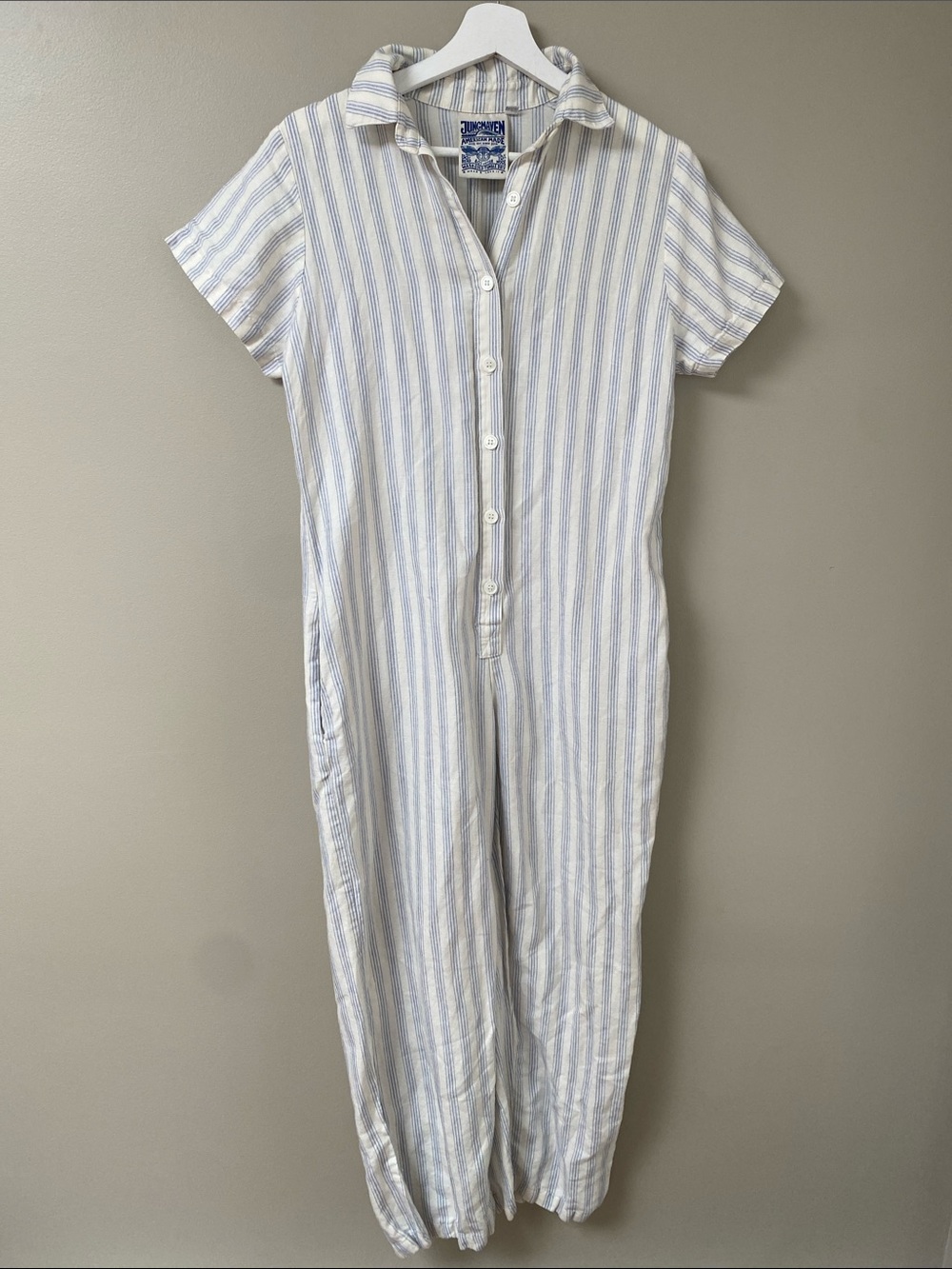 Jungmaven Light Blue & White Striped Jumpsuit size medium
